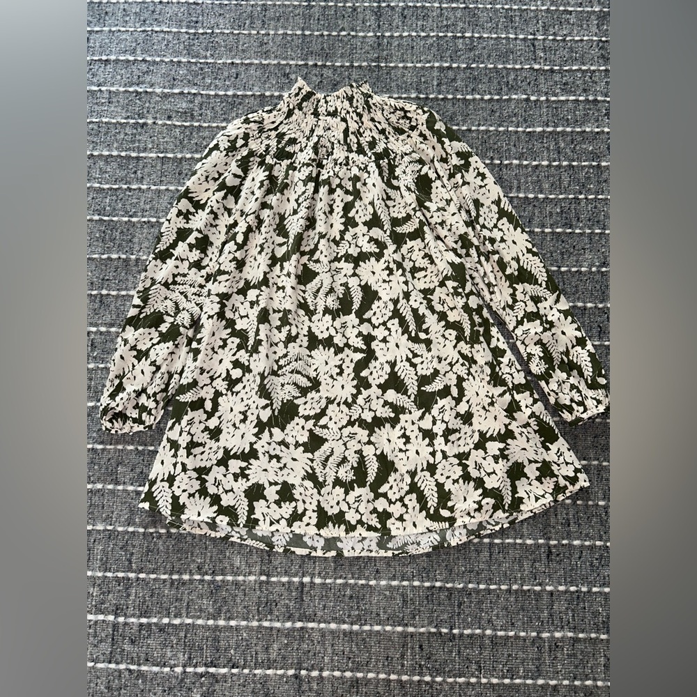VILA Dark Green Cream Floral Tunic Dress M